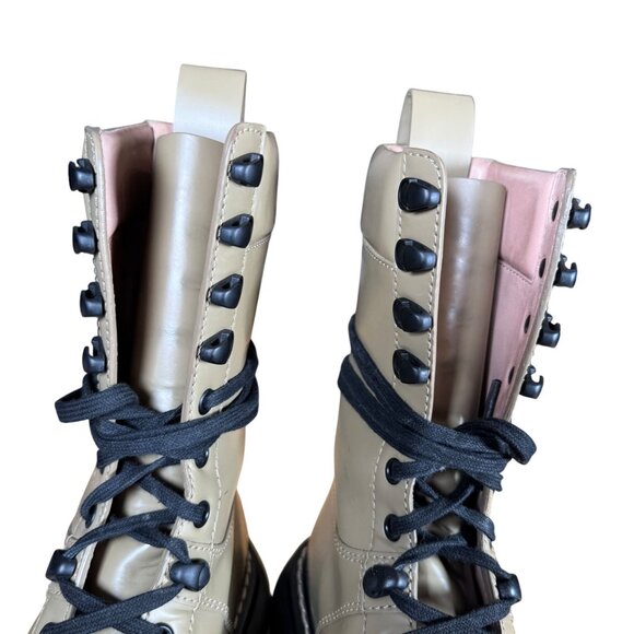Bottega Veneta The Bounce Lace Up Mid Calf Combat Boots Allspice Tan Size 39 - Picture 9 of 14
